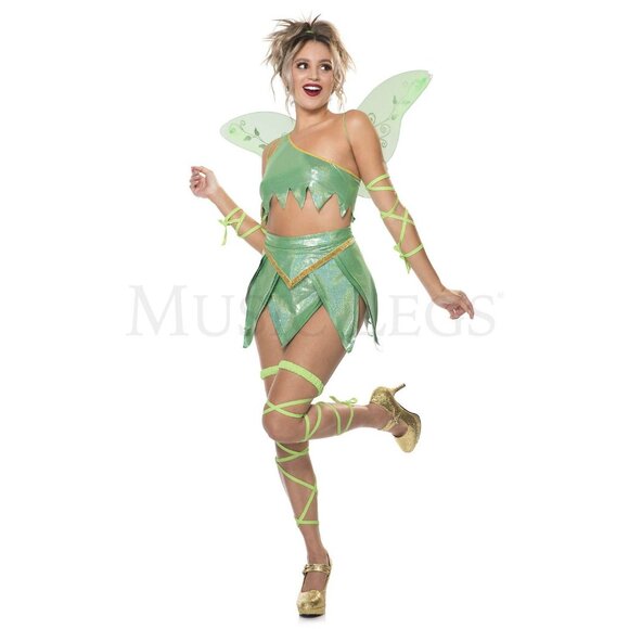 Fantasy Fairy Pc Leaf Handkerchief Hem Crop Women's Green Costume Set Size S/M - Picture 3 of 6